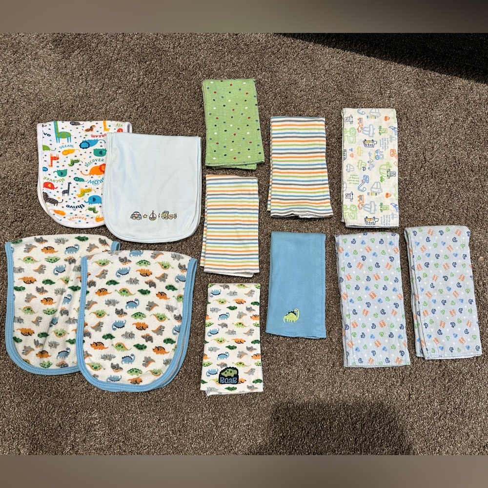 Lot of (12) Boys Burp Cloths